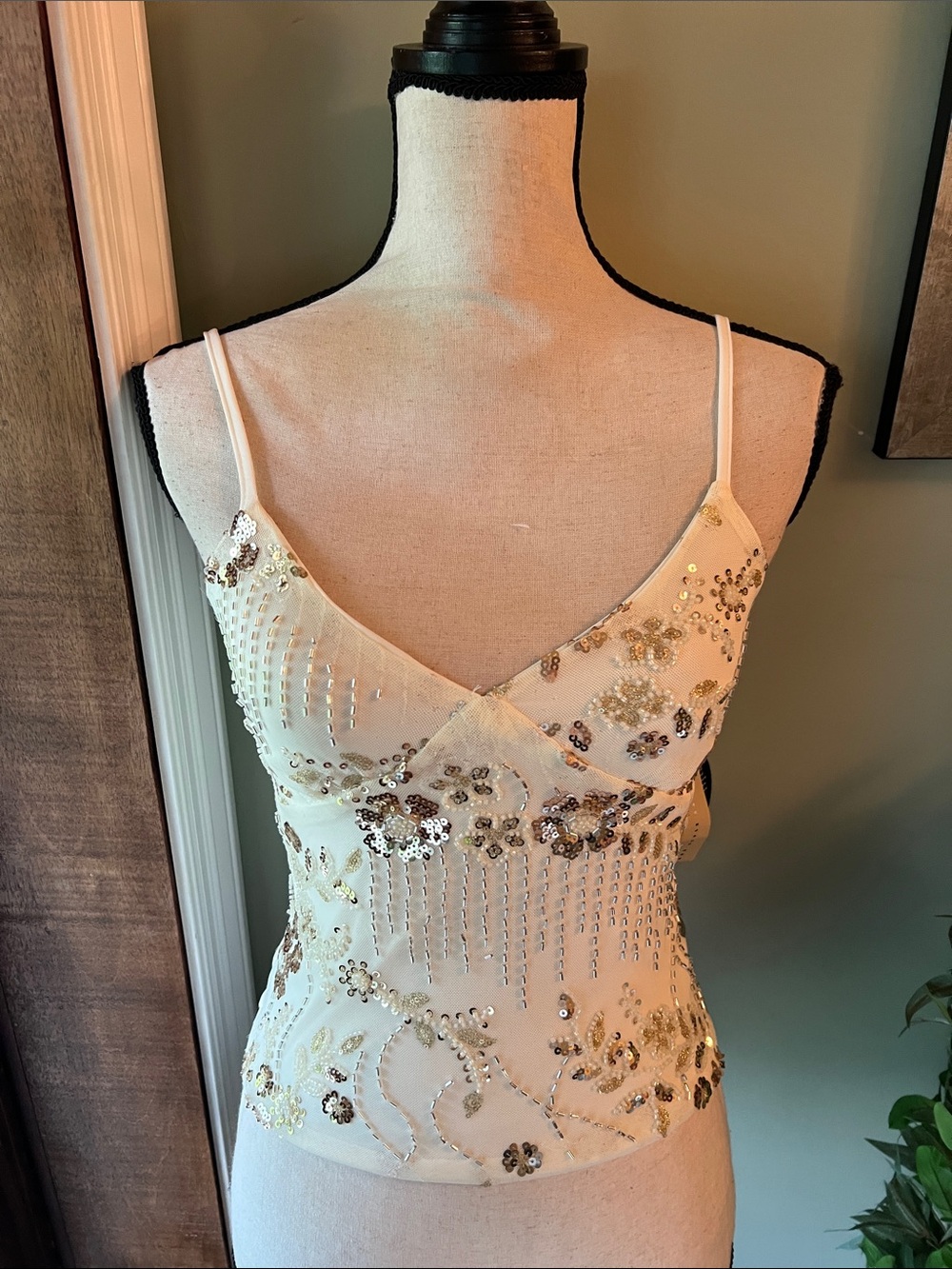 Studio Ivory Sequin Embellished Strapless-Look Camisole Dress
